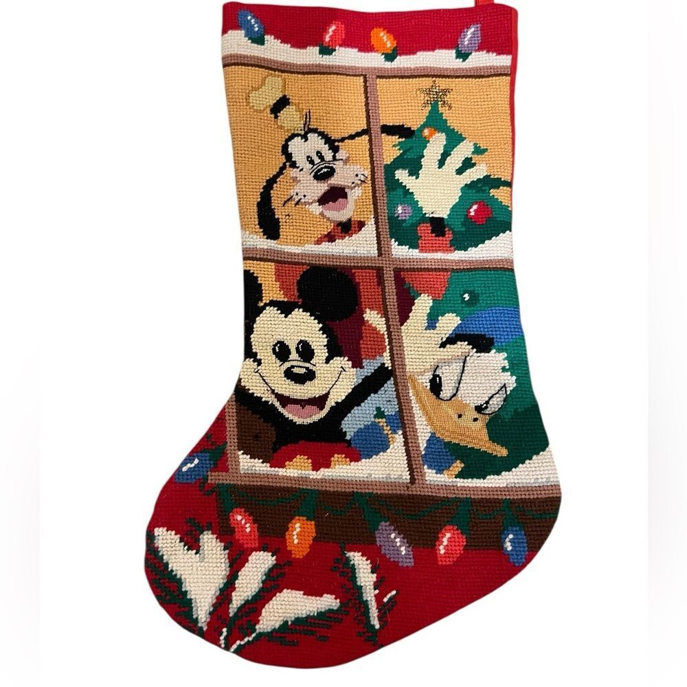 Needle point Disney Mickey and friends vintage Christmas stocking.